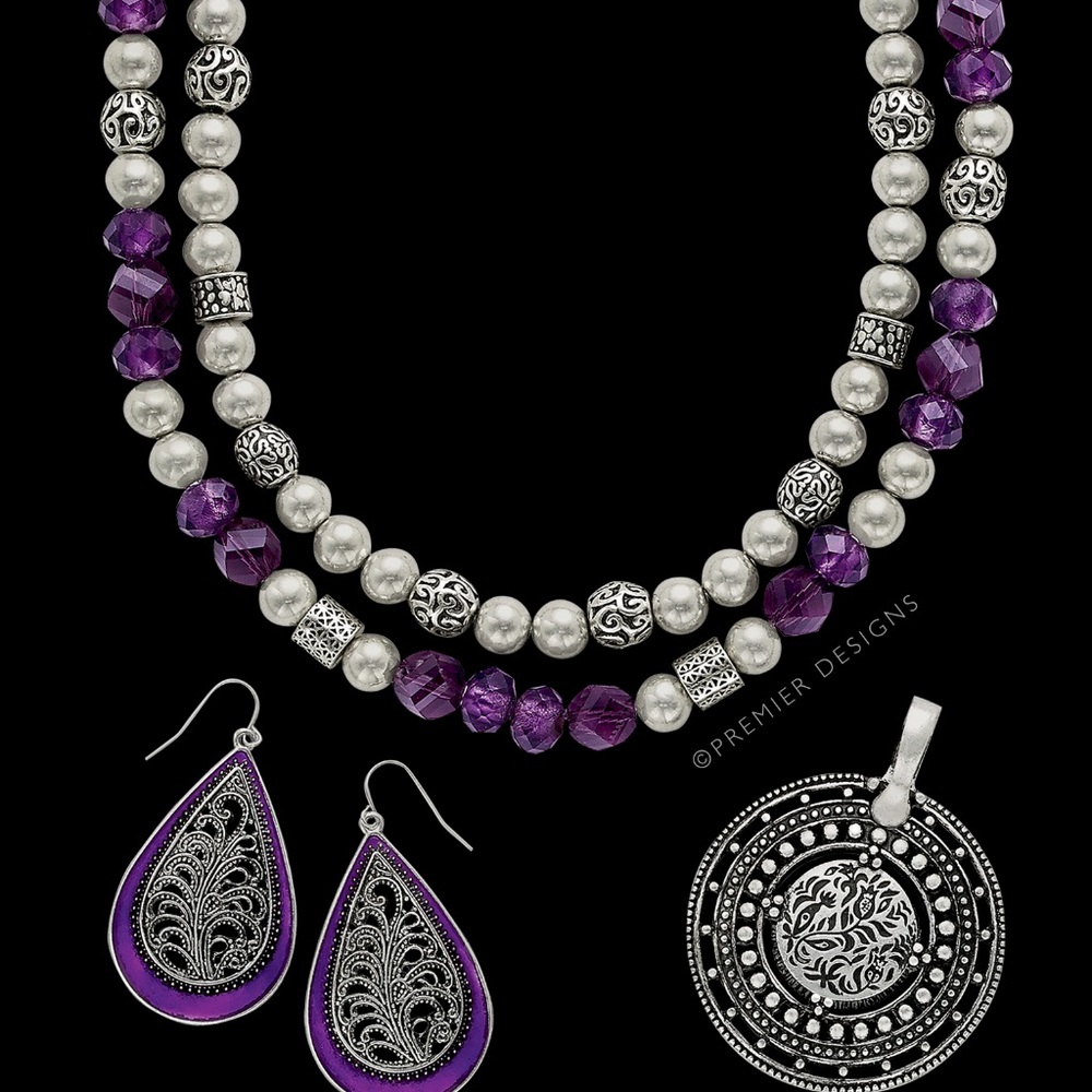 Delilah Necklace/Lilac Earrings/Byzantine Pendant
